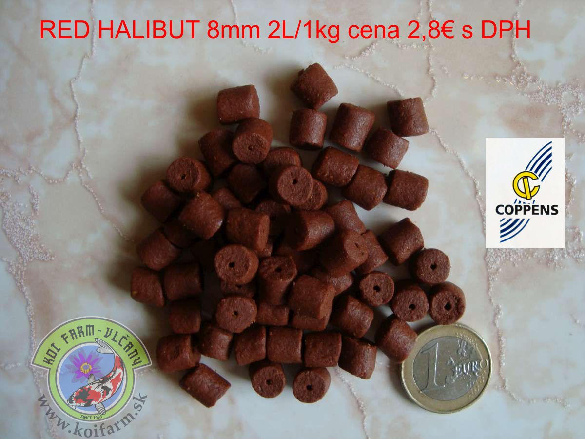 Pelety Red Halibut 8mm cena 2.80€/kg s DPH dierkou