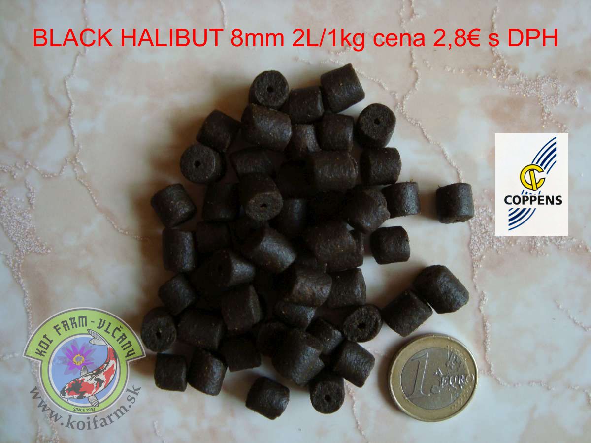 Pelety Black Halibut 8mm cena 3,5€/kg s DPH dierkou