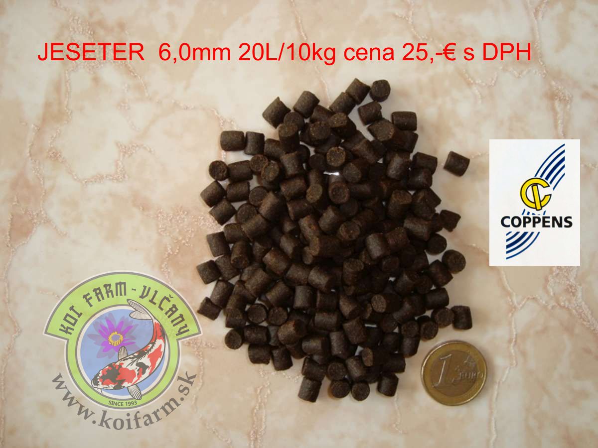 Krmivo pre jeseter 6.0mm 20L/10kg cena 28€ s DPH
