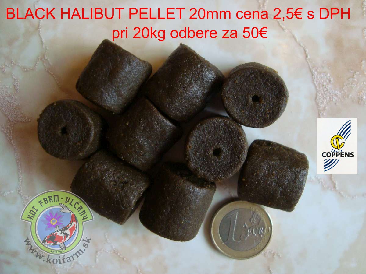 Pelety Black Halibut 20mm cena 66€/20kg s DPH dierkou