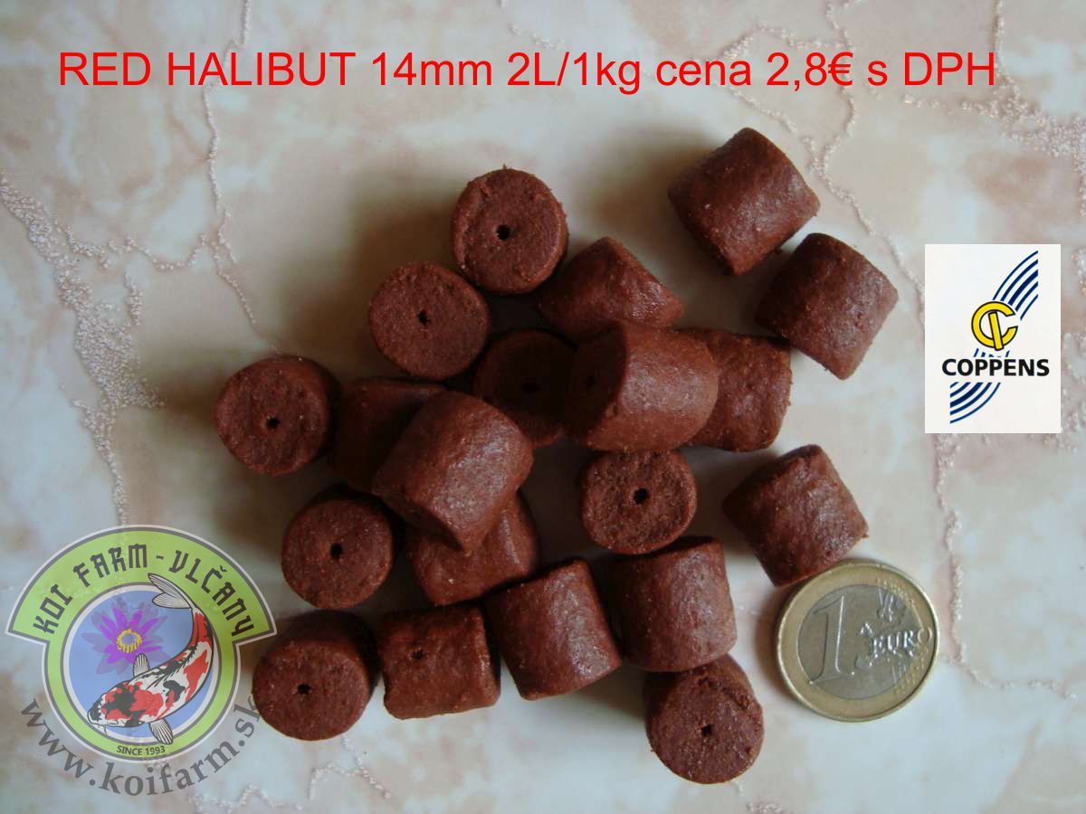 Pelety Red Halibut 14mm cena 3,5€/kg s DPH dierkou