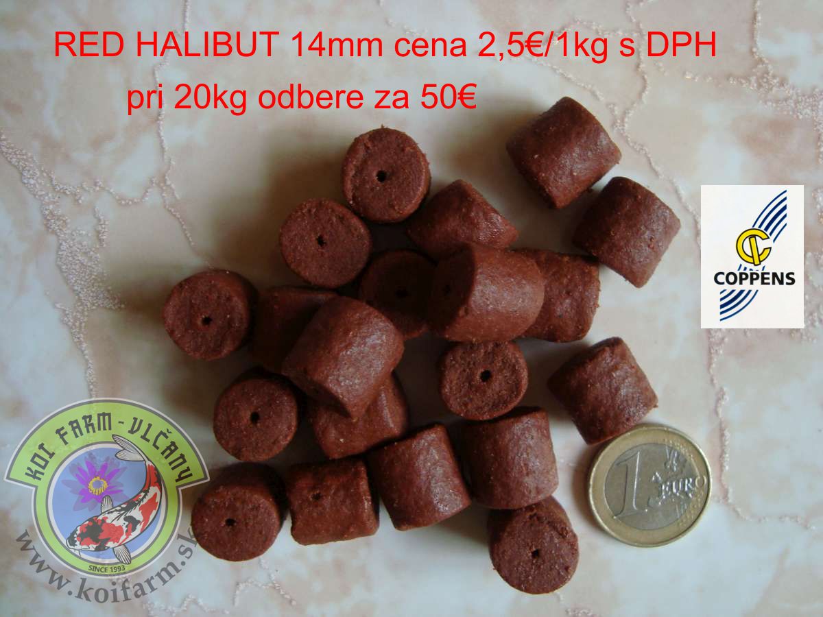 Pelety Red Halibut 14mm cena 66€/20kg s DPH dierkou 