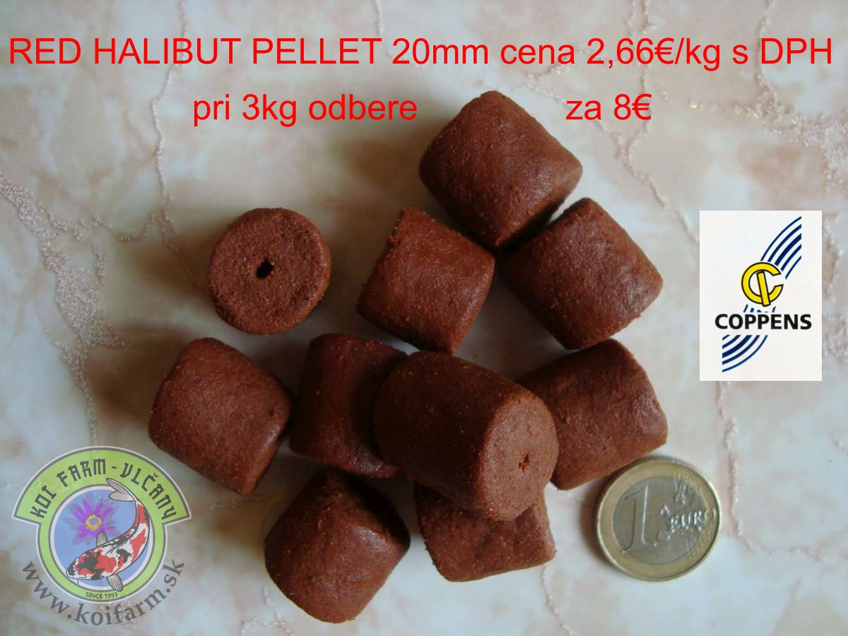 Pelety Red Halibut 20mm cena 8€/3kg s DPH dierkou