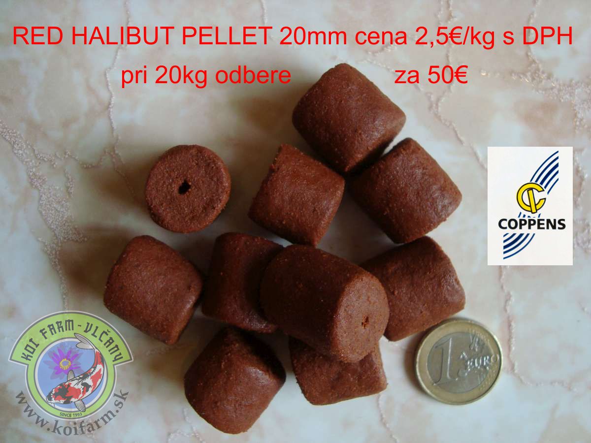 Pelety Red Halibut 20mm cena 50€/20kg s DPH dierkou