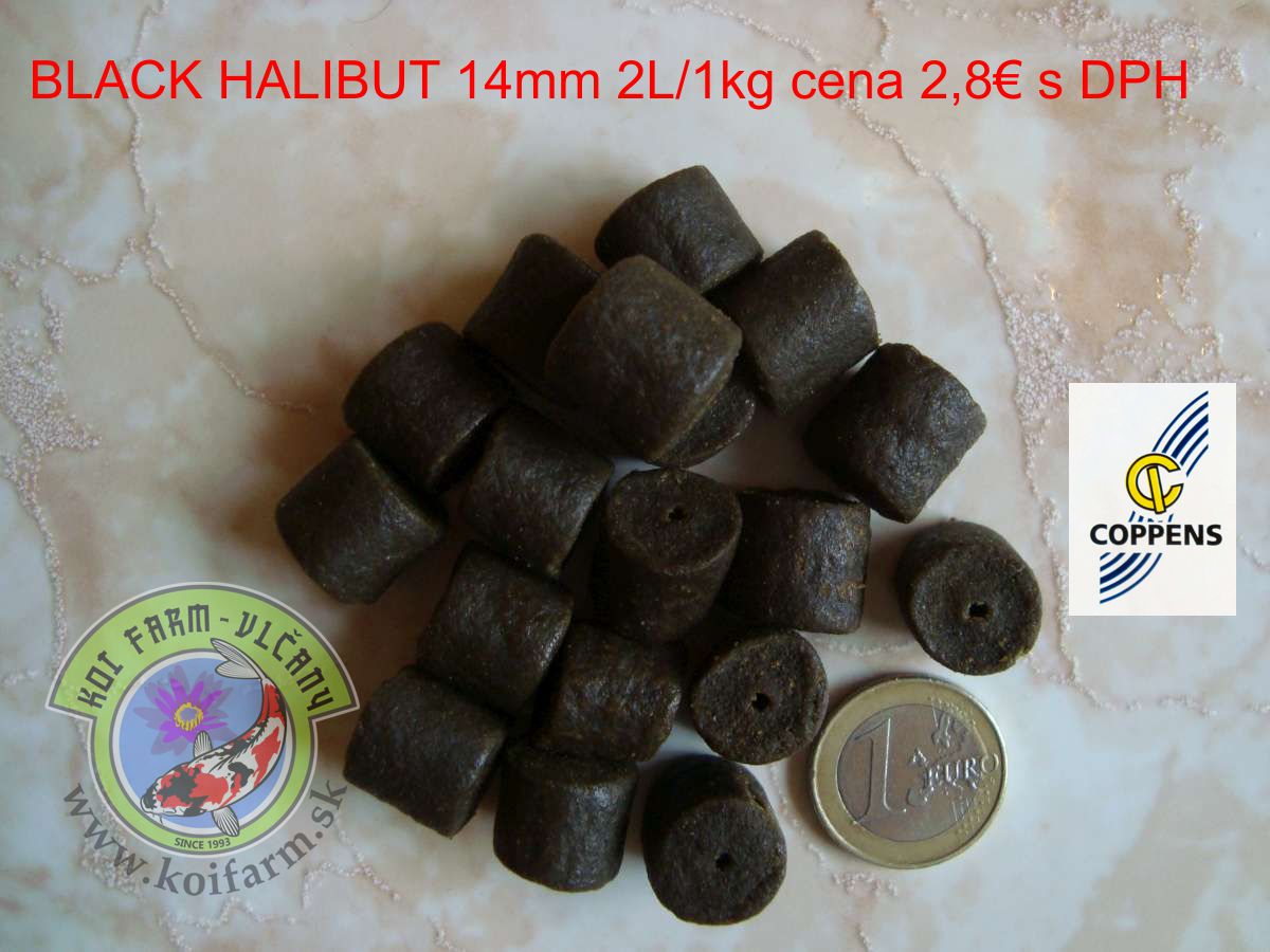 Pelety Black Halibut 14mm cena 2.80€/kg s DPH dierkou